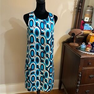 Silk Blue and Black Geometric Pattern Dress